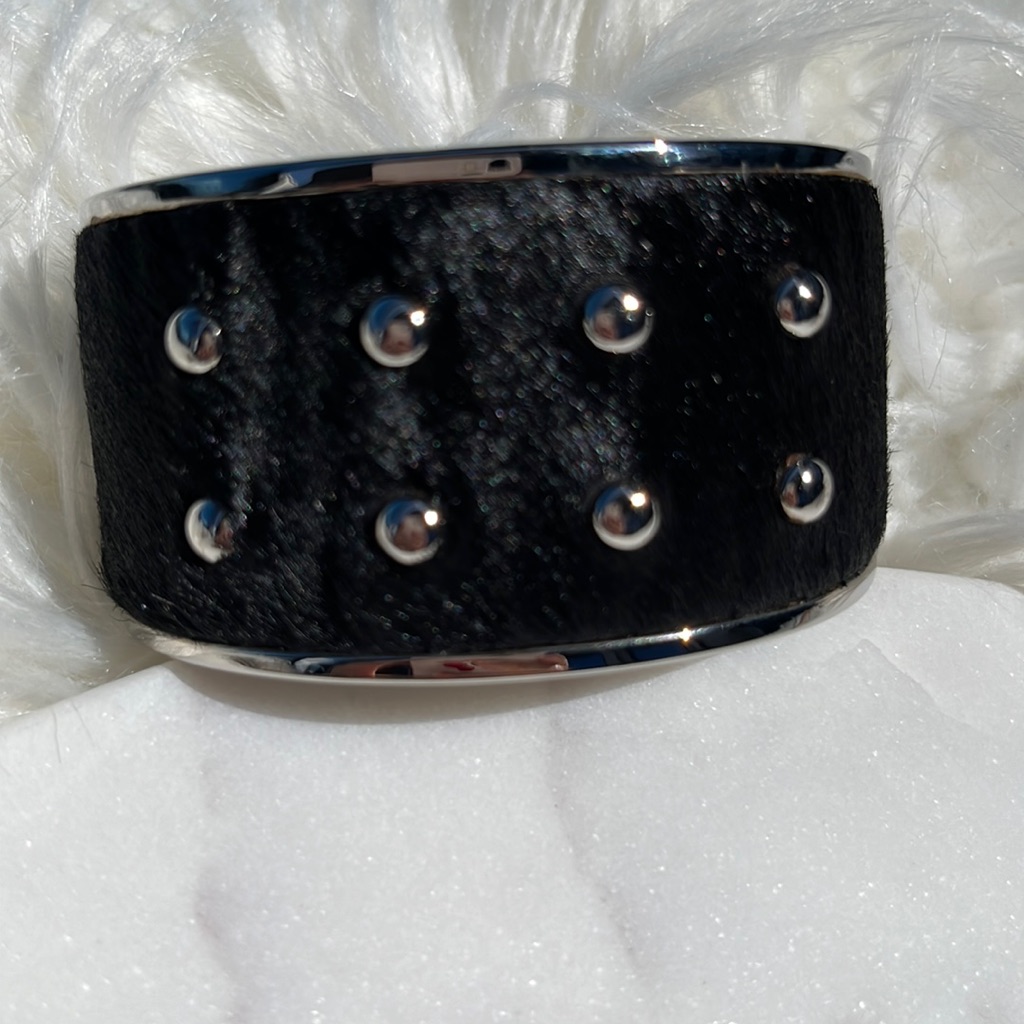Authentic Tod’s Studded Cuff Bracelet ~ In Black Pony Hair (Calf Hair)